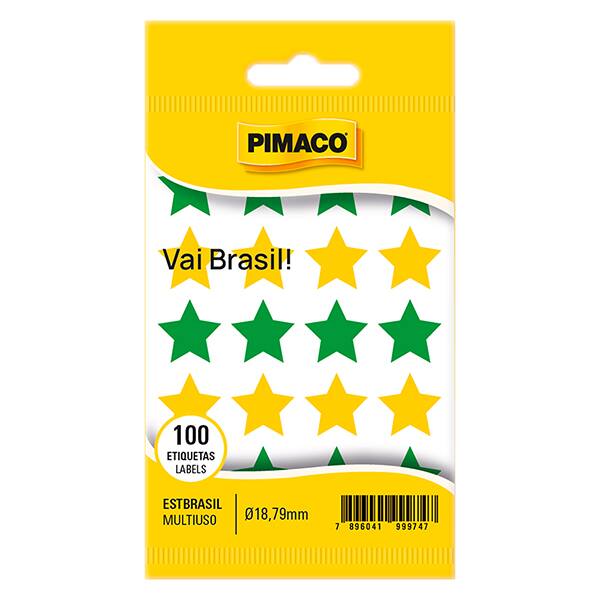 Etiqueta Adesiva para Codificação, Estrela Brasil, Verde e Amarelo, 970997, Pimaco - BT 100 UN