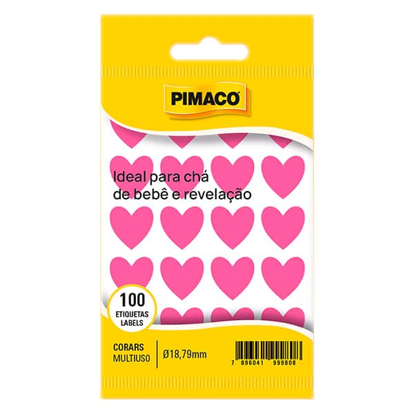 Etiqueta Adesiva para Chá de Bebê, Coração Rosa, 971005, Pimaco - BT 100 UN
