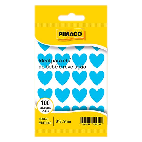 Etiqueta Adesiva para Chá de Bebê, Coração Azul, 971004, Pimaco - BT 100 UN