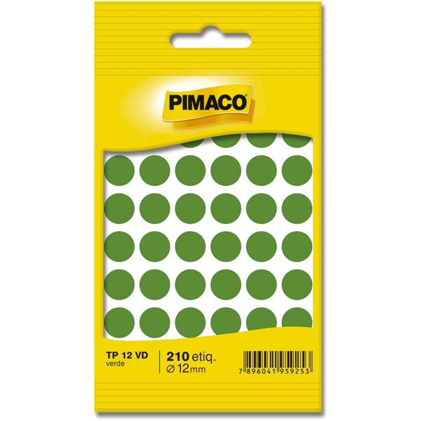 Etiqueta adesiva p/ codificação 12mm verde TP12VD Pimaco PT 210 UN