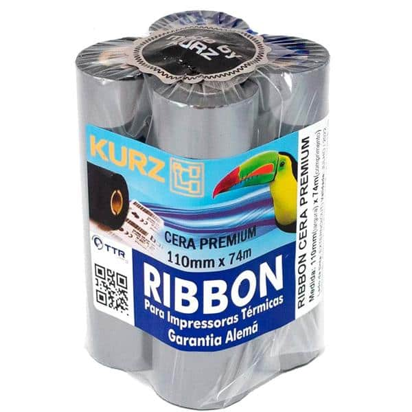 Ribbon cera Premium para impressora térmica (código de barras) 110mmx74m Kurz PT 4 UN