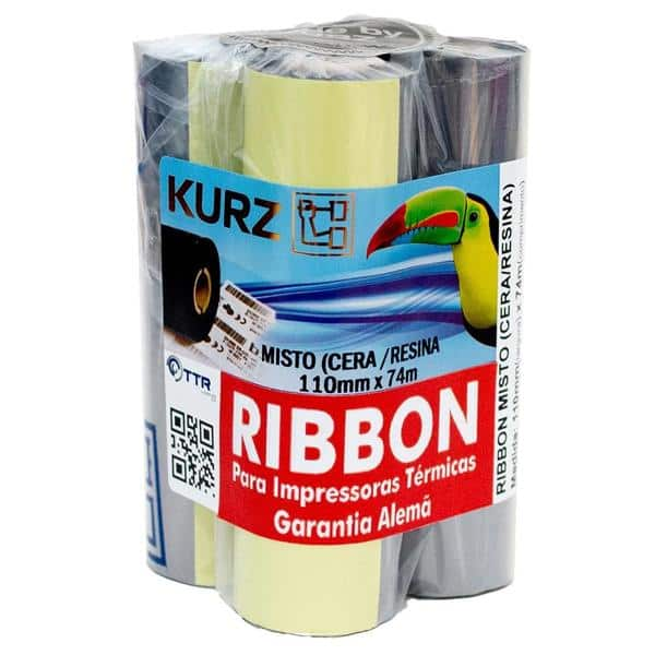 Ribbon cera com resina, K 2000, 110mm x 74m, Kurz do Brasil - EB 4 UN