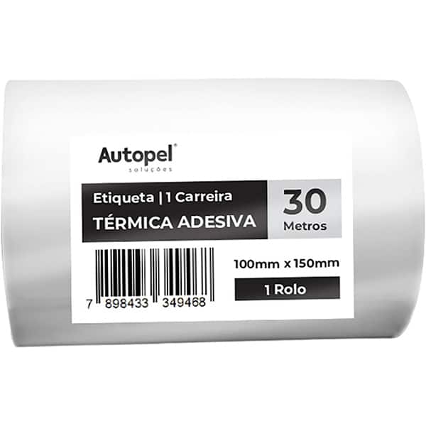 Etiqueta térmica direta 100 x 150mm, 30 metros, Autopel - RL 1 UN Etiqueta térmica direta 100 x 150mm, 30 metros, Autopel - RL 1 UN
