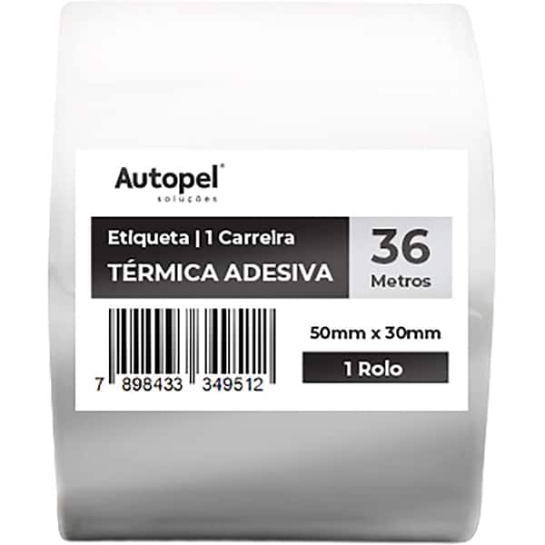 Etiqueta térmica direta 50 x 30mm, 36 metros, Autopel - RL 1 UN Etiqueta térmica direta 50 x 30mm, 36 metros, Autopel - RL 1 UN