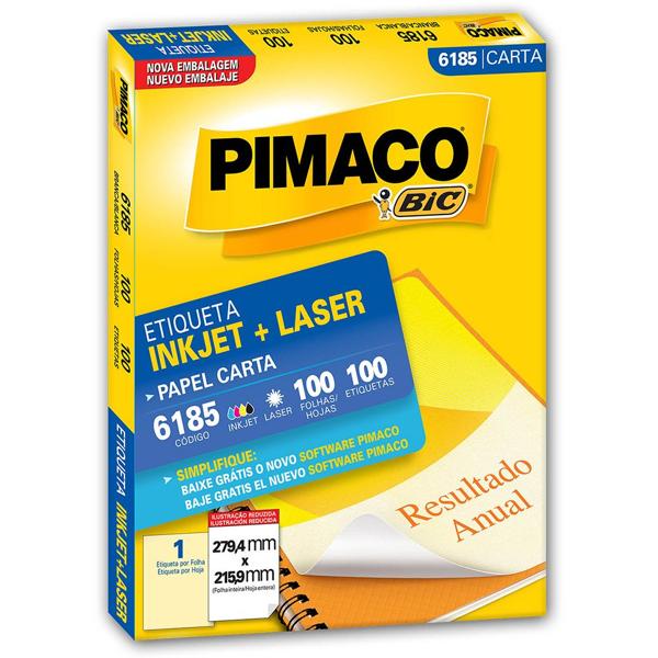 Etiqueta ink-jet/laser Carta 215,9x279,4 6185 Pimaco PT 100 UN