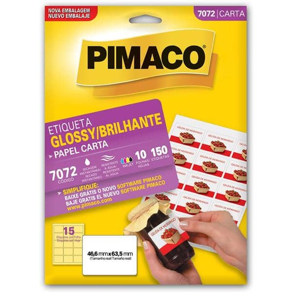 Etiqueta ink-jet/laser glossy Carta 104g 46,6x63,5 7072 Pimaco PT 150 UN