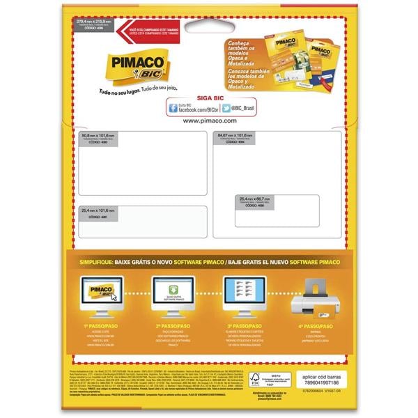 Etiqueta ink-jet/laser Carta 279,4x215,9 p/freezer 4085 Pimaco PT 10 UN