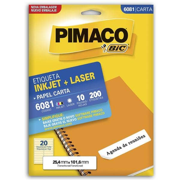 Etiqueta ink-jet/laser Carta 25,4x101,6 6081 Pimaco PT 200 UN