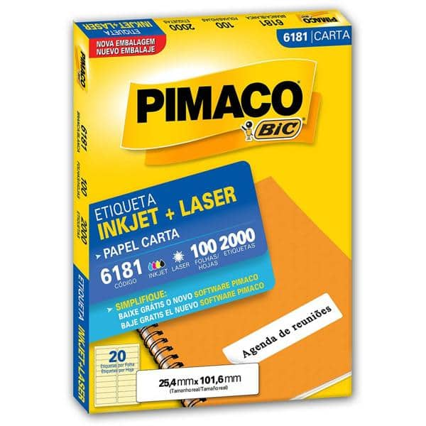 Etiqueta ink-jet/laser Carta 25,4x101,6 6181 Pimaco PT 2000 UN