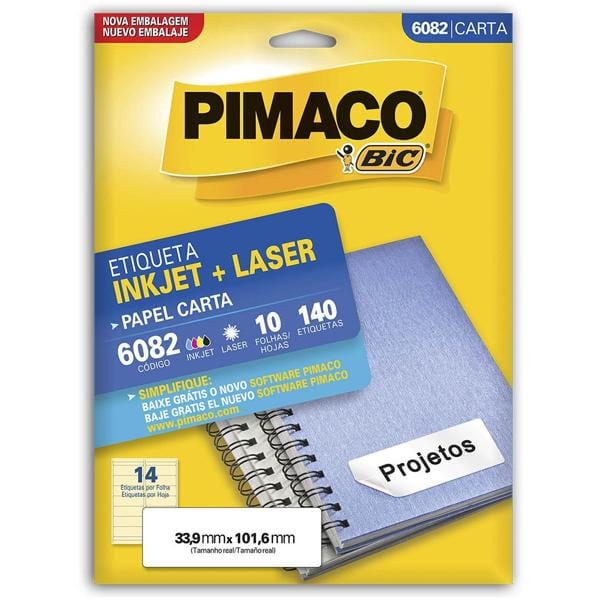 Etiqueta ink-jet/laser Carta 33,9x101,6 6082 Pimaco PT 140 UN