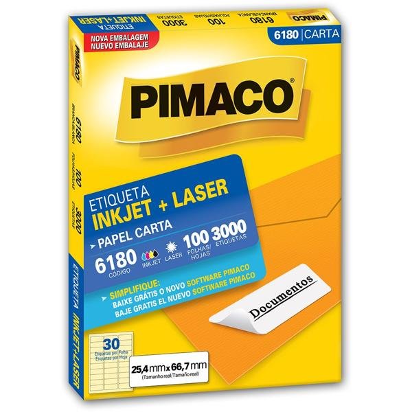Etiqueta ink-jet/laser Carta 25,4x66,7 6180 Pimaco PT 3000 UN