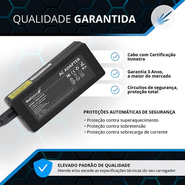 Fonte de alimentação para notebook HP, bivolt, 90w, BB24-HP-M, BestBattery - CX 1 UN