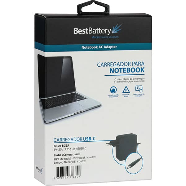 Fonte alimentação p/note USB-C biv 65w BB20-BC65 BestBattery CX 1 UN