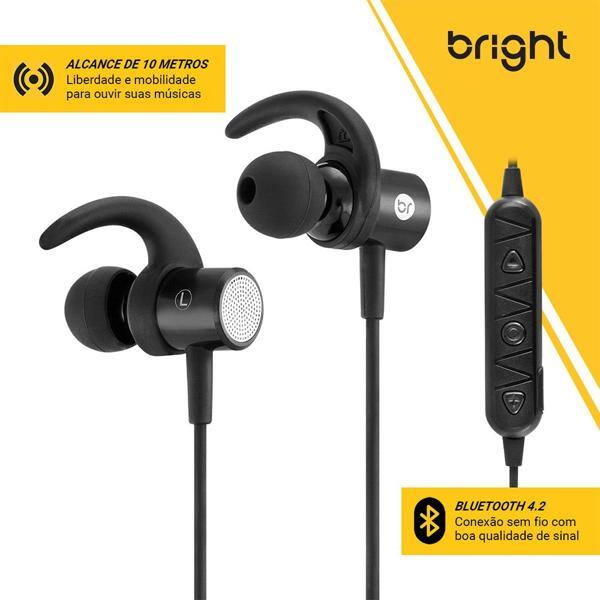 Fone de ouvido Bluetooth c/ microfone intra imã preto 0511 Bright CX 1 UN