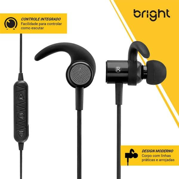 Fone de ouvido Bluetooth c/ microfone intra imã preto 0511 Bright CX 1 UN