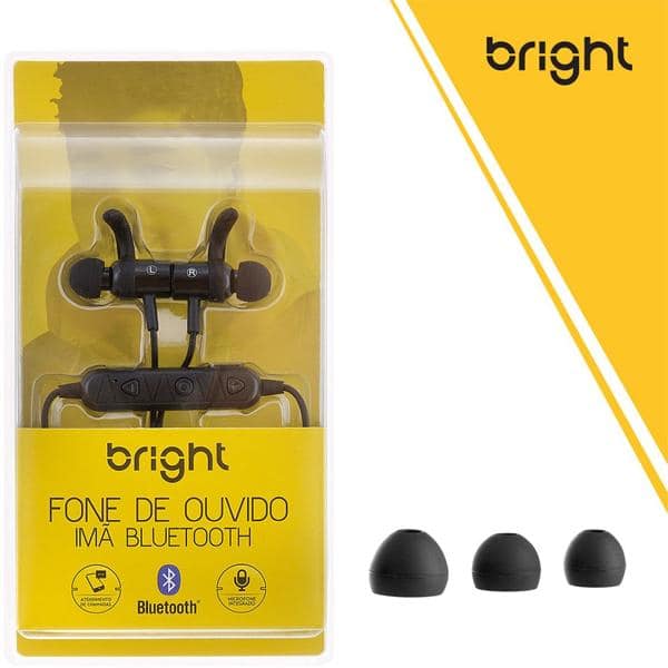 Fone de ouvido Bluetooth c/ microfone intra imã preto 0511 Bright CX 1 UN