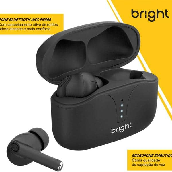 Fone de Ouvido Bluetooth, Noise cancelling, Preto, FN568, Bright - BT 1 UN