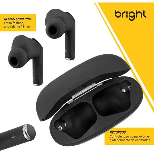 Fone de Ouvido Bluetooth, Noise cancelling, Preto, FN568, Bright - BT 1 UN