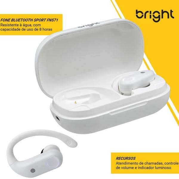 Fone de Ouvido bth Sport resistente à agua, Branco, FN571, Bright - BT 1 UN