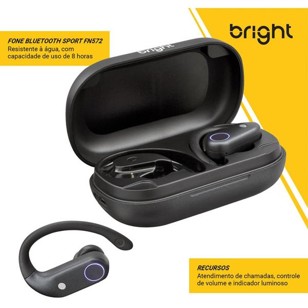 Fone de ouvido bluetooth sport, resistente à agua, preto, FN572, Bright - BT 1 UN