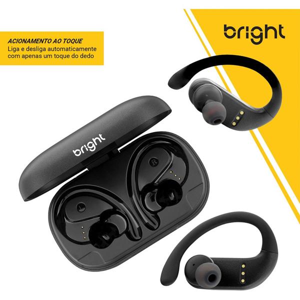 Fone de ouvido bluetooth sport, resistente à agua, preto, FN572, Bright - BT 1 UN