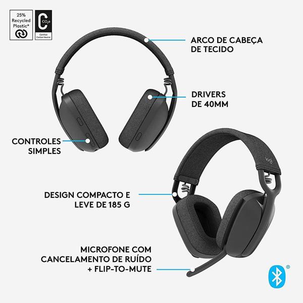 Headset sem fio, Bluetooth, Zone vibe 100, Cinza, 981-001214, Logitech - CX 1 UN