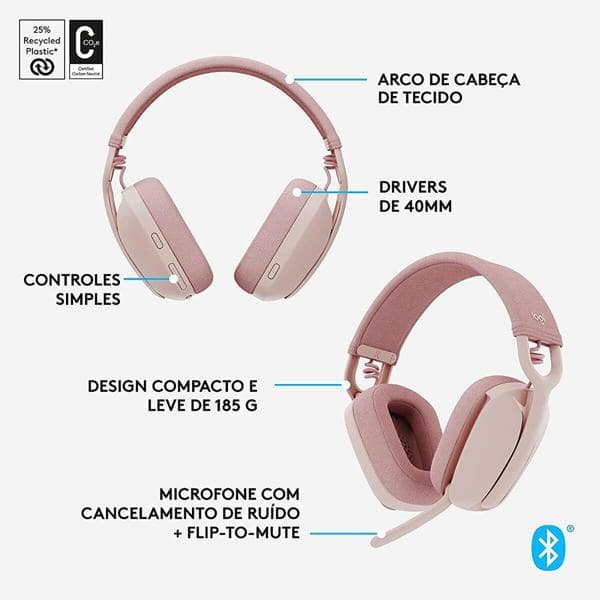 Headset sem fio, Bluetooth, Zone vibe 100, Rosa, 981-001223, Logitech - CX 1 UN