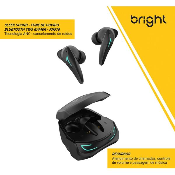 Fone de ouvido TWS Gamer Pro, Preto, FN578, Bright - BT 1 UN