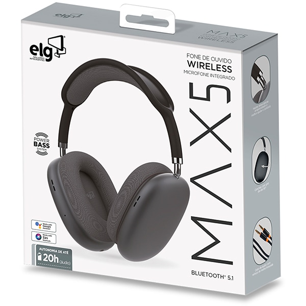 Headphone Bluetooth 5.1, Max 5, Preto, EPB-MAX5BK, Elg - CX 1 UN