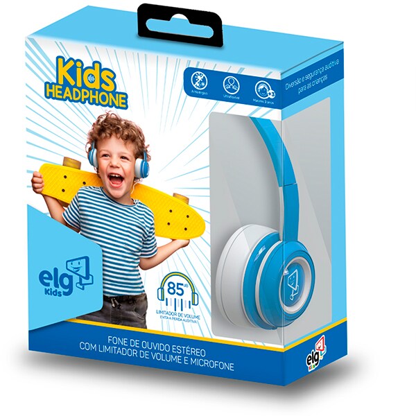 Headphone infantil, P3, Azul e Branco, KD01BW, Elg - CX 1 UN