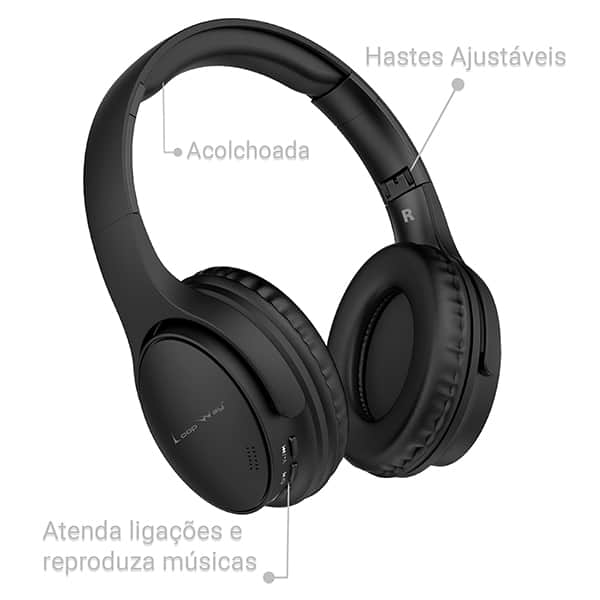 Headphone sem fio E6, Bluetooh 5.4, Entrada P2, Slot de cartão TF, AUX, Preto, E6, Loop Way - CX 1 UN