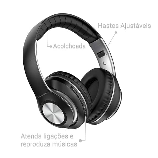 Headphone sem fio V33, Bluetooh 5.4, Entrada P2, Slot de cartão TF, AUX, Preto, Loop Way - CX 1 UN