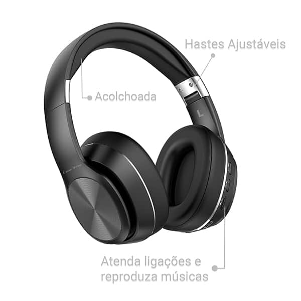 Headphone sem fio VJ320, Bluetooh 5.4, Entrada P2, Slot de cartão TF, AUX, Preto, Loop Way - CX 1 UN