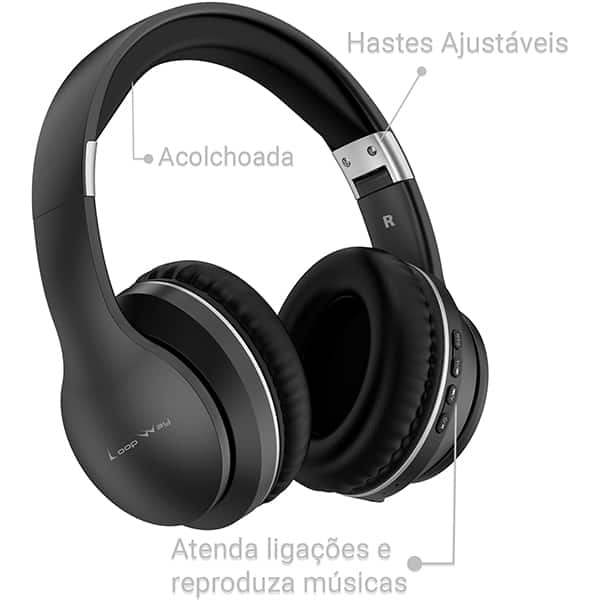 Headphone sem fio CH168, Bluetooh 5.4, Entrada P2, Slot de cartão TF, AUX, Preto, CH168, Loop Way - CX 1 UN