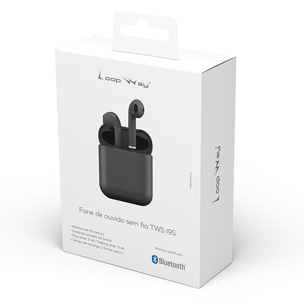 Fone de ouvido bluetooth TWS, Preto, I9S, Loop Way - CX 1 UN