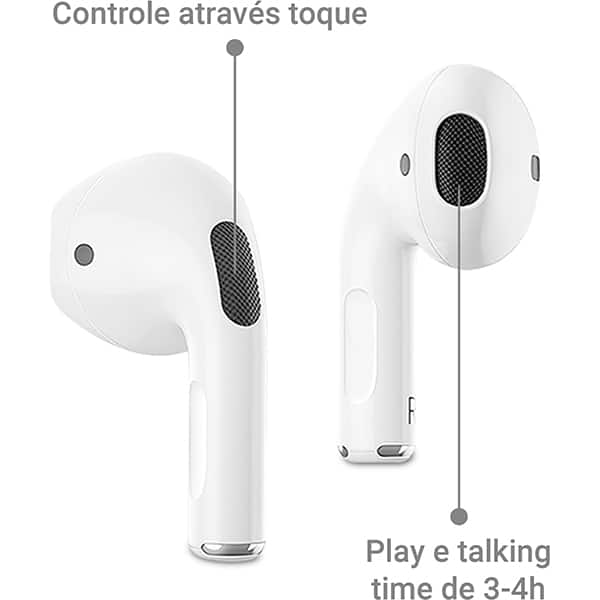 Fone de ouvido bluetooth TWS, Branco, Pro4, Loop Way - CX 1 UN