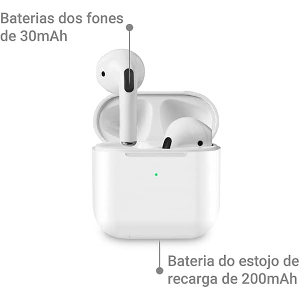 Fone de ouvido bluetooth TWS, Branco, Pro4, Loop Way - CX 1 UN
