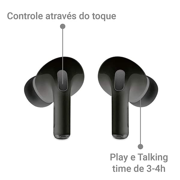 Fone de ouvido bluetooth TWS, Preto, 03D, Loop Way - CX 1 UN