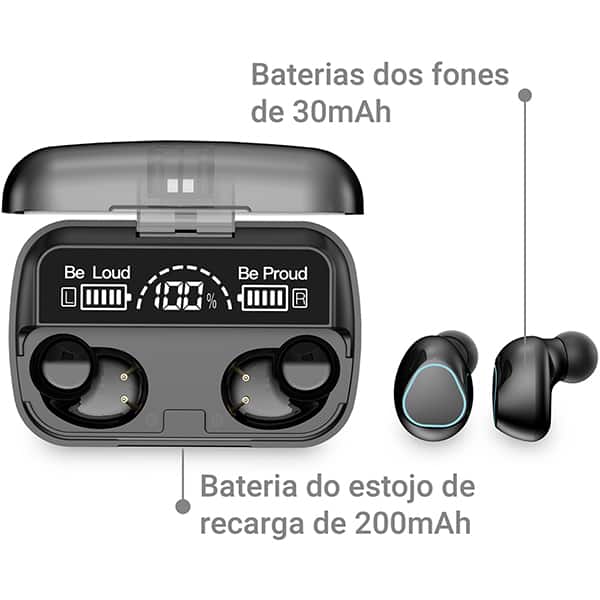 Fone de ouvido bluetooth TWS, Preto, M10, Loop Way - CX 1 UN