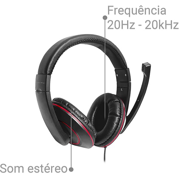 Headset Gamer com fio P2, Preto e Vermelho, YYS-RP01, Loop Way - CX 1 UN