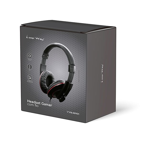 Headset Gamer com fio P2, Preto e Vermelho, YYS-RP01, Loop Way - CX 1 UN