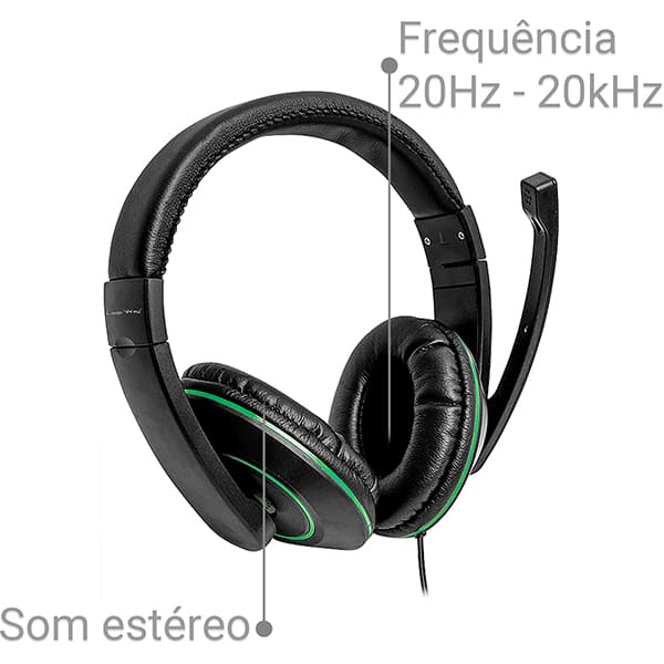 Headset Gamer com fio P3, Preto e Verde, YYS-RP01, Loop Way - CX 1 UN