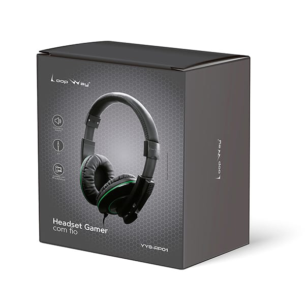 Headset Gamer com fio P3, Preto e Verde, YYS-RP01, Loop Way - CX 1 UN