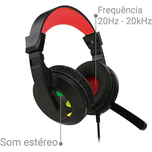 Headset Gamer com fio USB e P2, Preto e Vermelho, YYS-8500, Loop Way - CX 1 UN