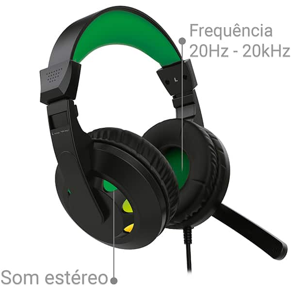 Headset Gamer com fio USB e P2, Preto e Verde, YYS-8500, Loop Way - CX 1 UN