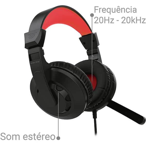 Headset Gamer com fio P3, Preto e Vermelho, YYS-8500, Loop Way - CX 1 UN