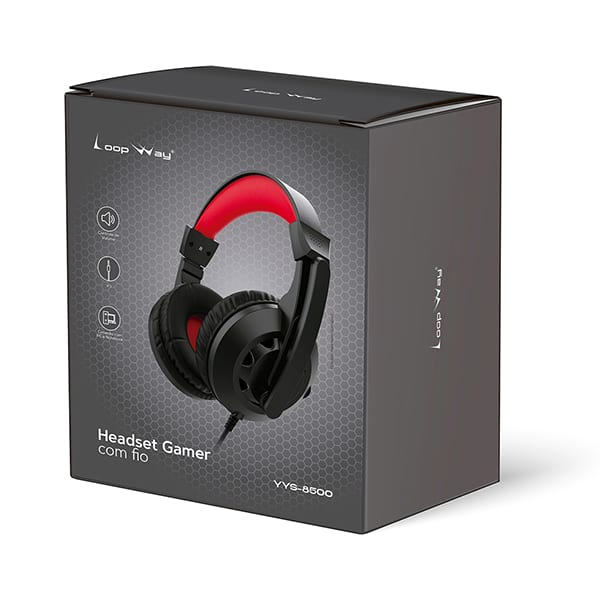 Headset Gamer com fio P3, Preto e Vermelho, YYS-8500, Loop Way - CX 1 UN