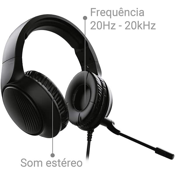 Headset Gamer com fio P3, Hastes ajustáveis, Microfone flexível, D10, Loop Way - CX 1 UN