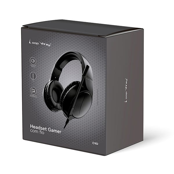 Headset Gamer com fio P3, Hastes ajustáveis, Microfone flexível, D10, Loop Way - CX 1 UN