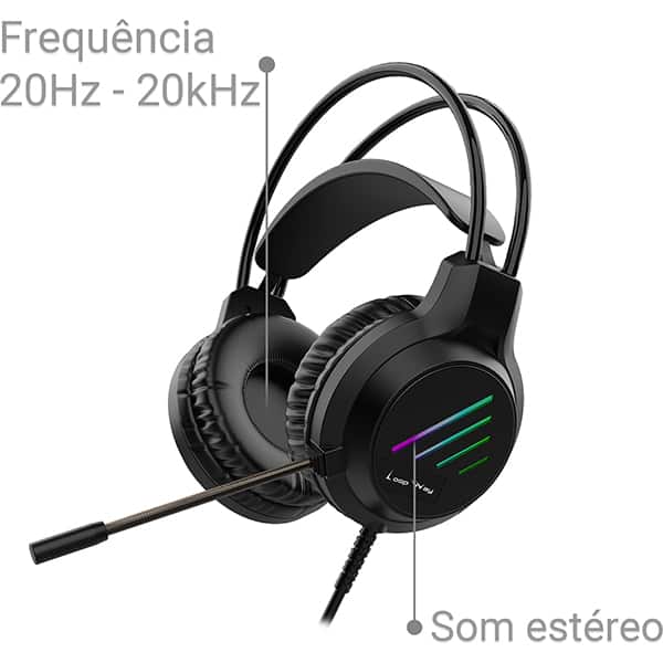 Headset Gamer com fio P3 e USB, Hastes ajustáveis, Microfone flexível, M19, Loop Way - CX 1 UN